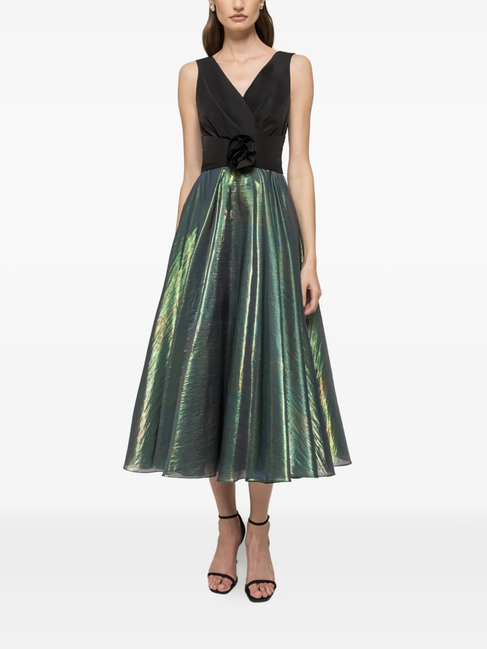 NISSA Midi-halterjurk met V-hals en bloemendetail - Groen