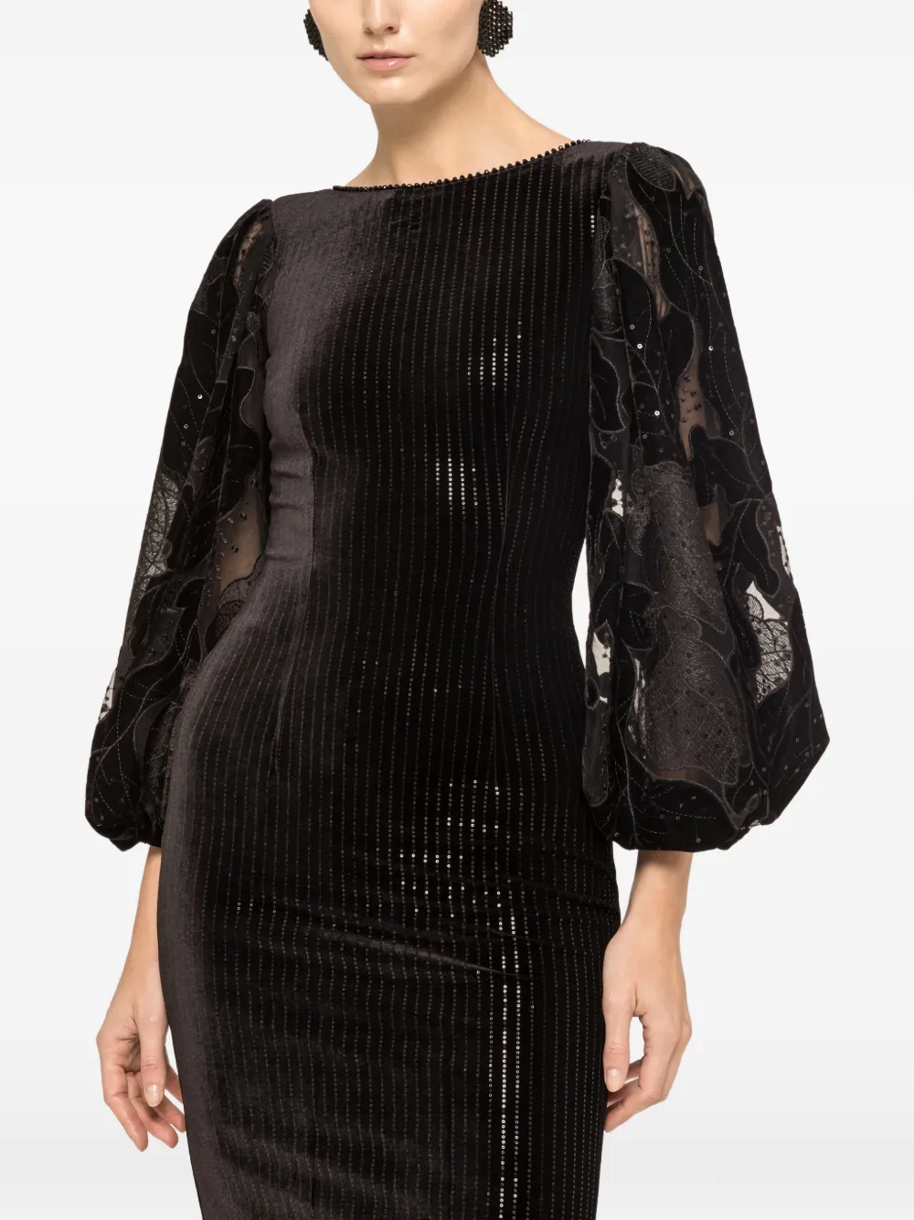 NISSA sequin-detailed velvet midi dress - Nero