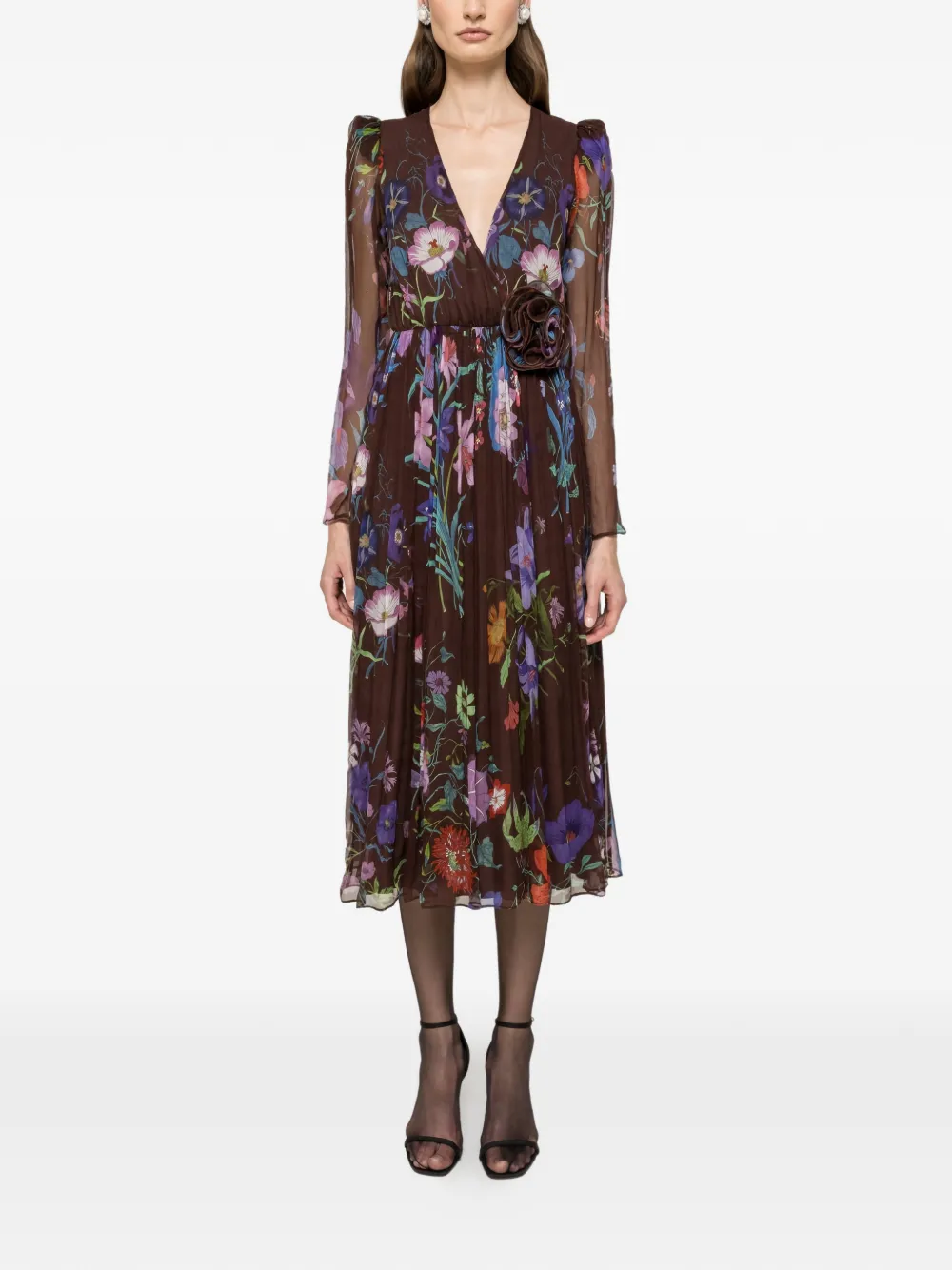 NISSA Abito midi con applicazione floreale - Marrone