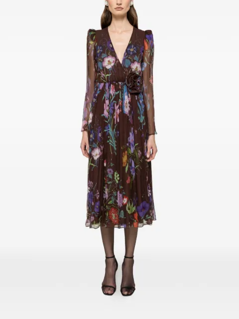 NISSA floral-appliqué midi dress