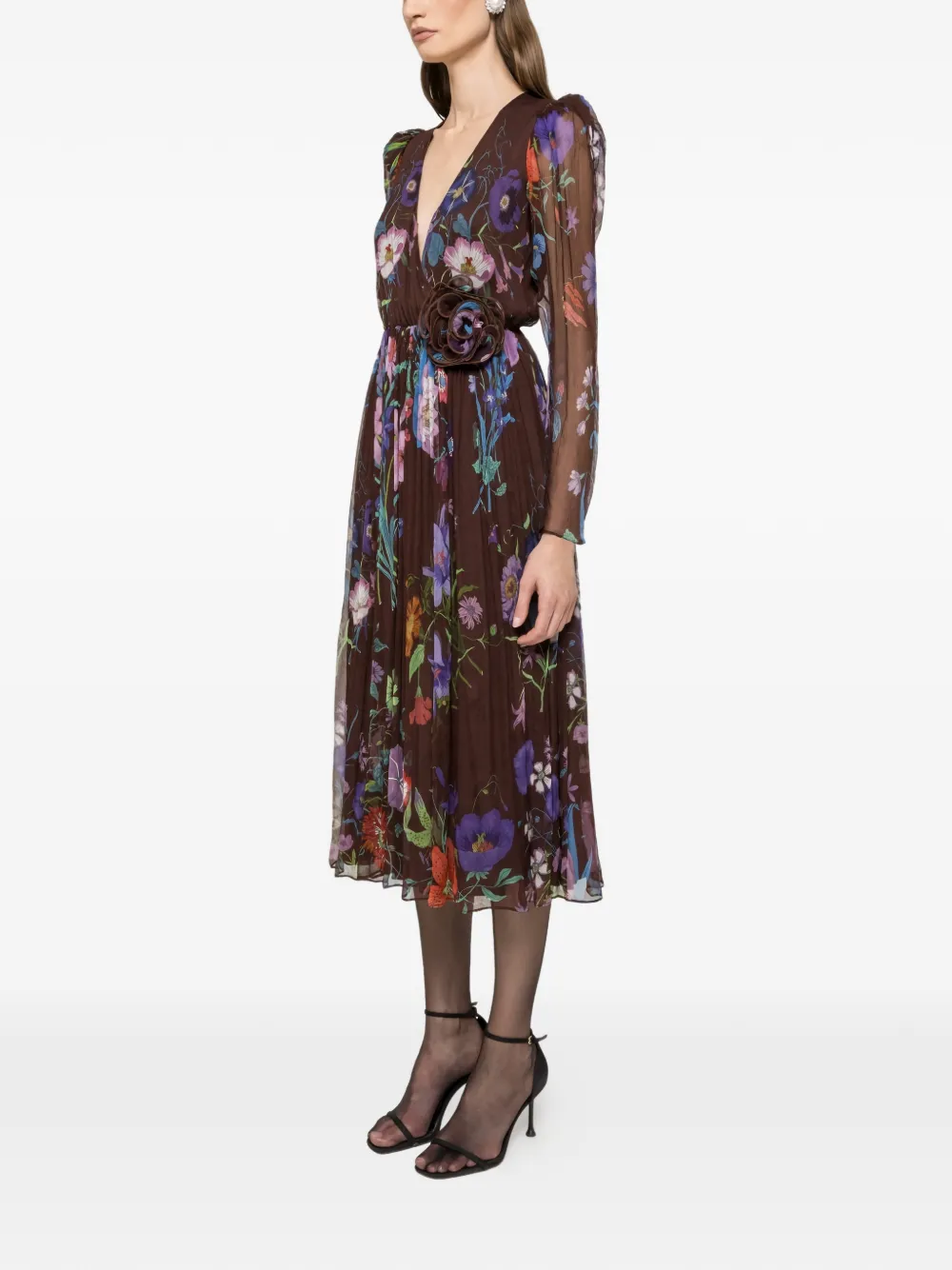 NISSA Jurk met bloemenpatch - Bruin