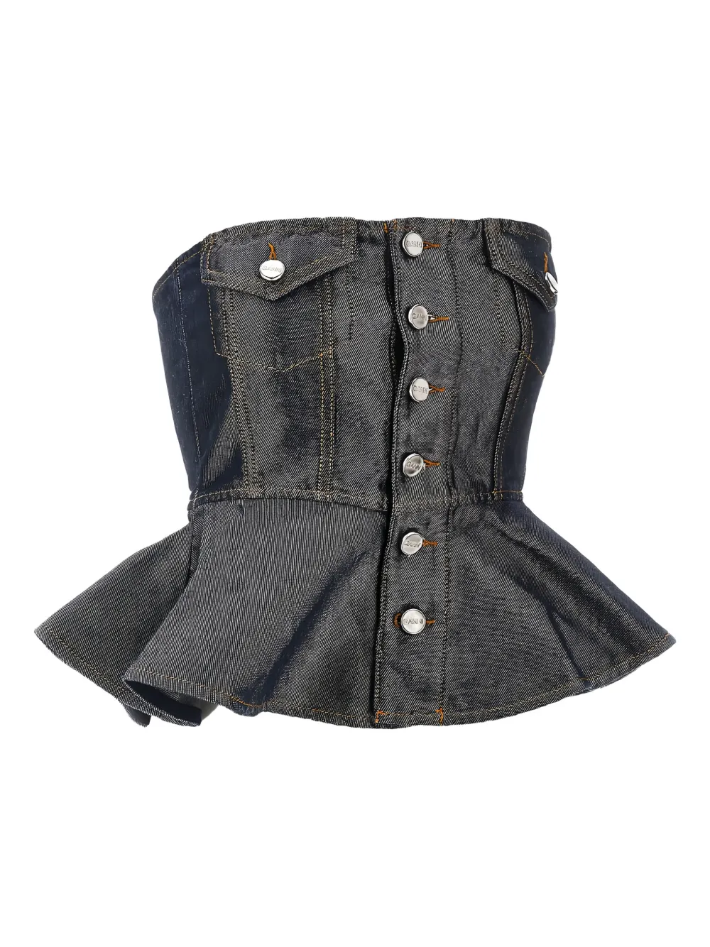 GANNI Denim top met knopen - Grijs