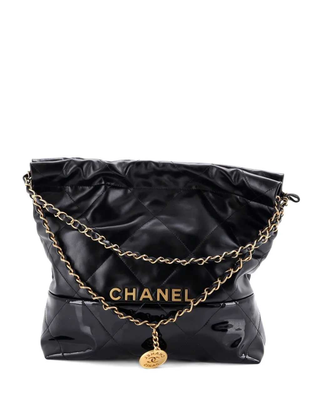 CHANEL Pre-Owned 22 Chain Quilted Calfskin and Patent Small hobo bag - Nero