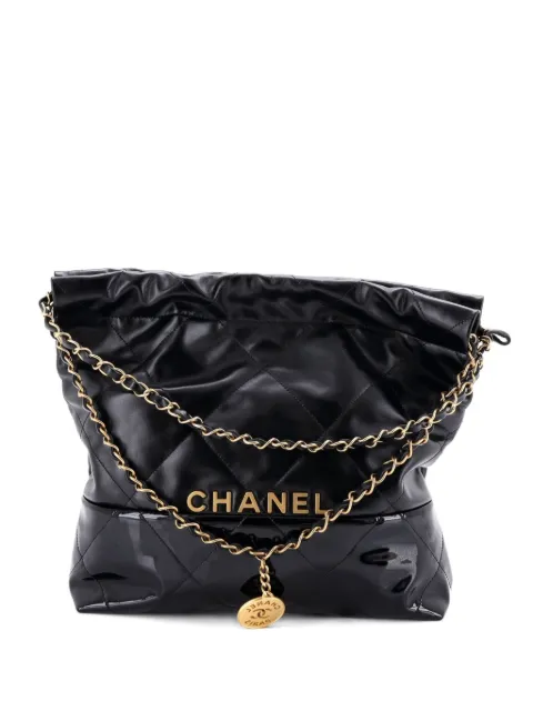 CHANEL Pre-Owned 22 Chain Quilted Calfskin and Patent Small hobo bag