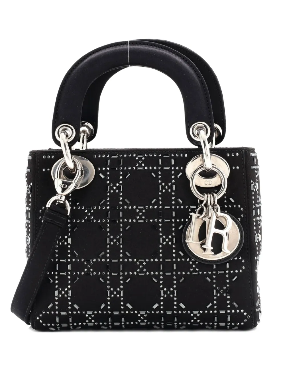Christian Dior Pre-Owned Lady Dior Bag Crystal Embellished Cannage Quilt Satin Mini satchel - Nero