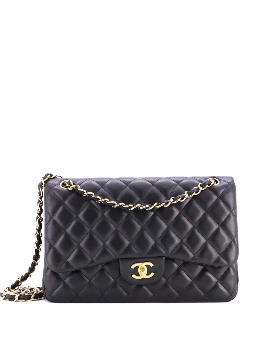 CHANEL Pre-Owned Classic Double Flap Bag Quilted Lambskin Jumbo shoulder bag - Nero