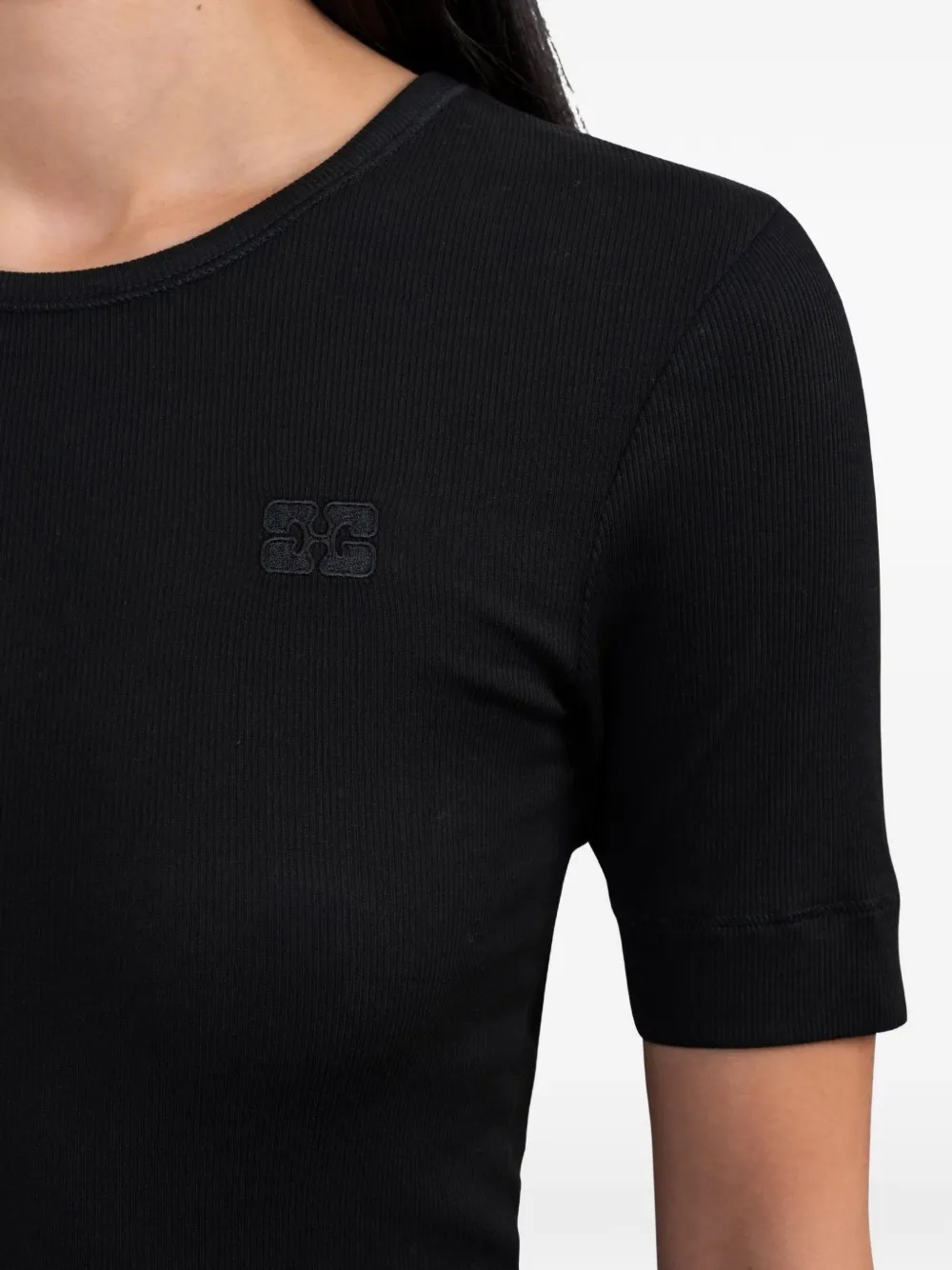 GANNI Geribbeld T-shirt Zwart