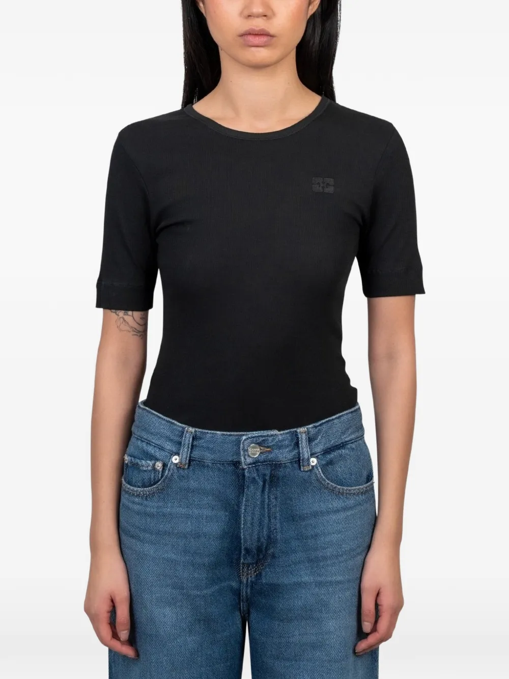 GANNI ribbed T-shirt - Nero