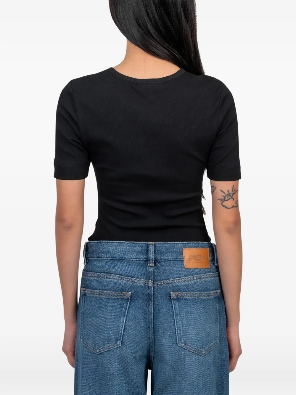 GANNI Geribbeld T-shirt Zwart