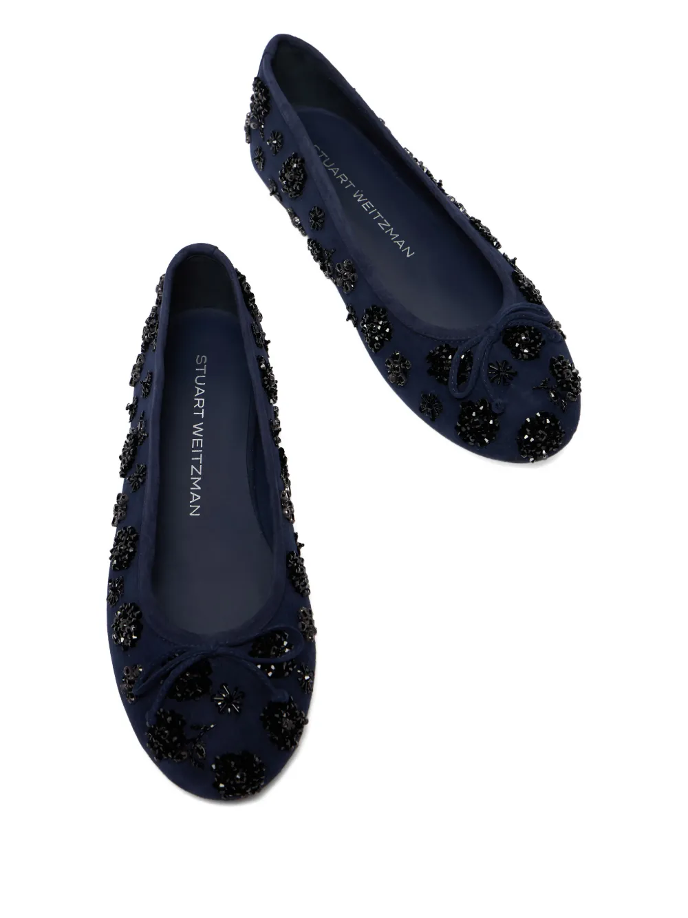 Stuart Weitzman Prima Bow embroidered flats Blauw
