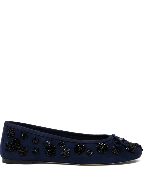 Stuart Weitzman Prima Bow Embroidered Flats in Blue