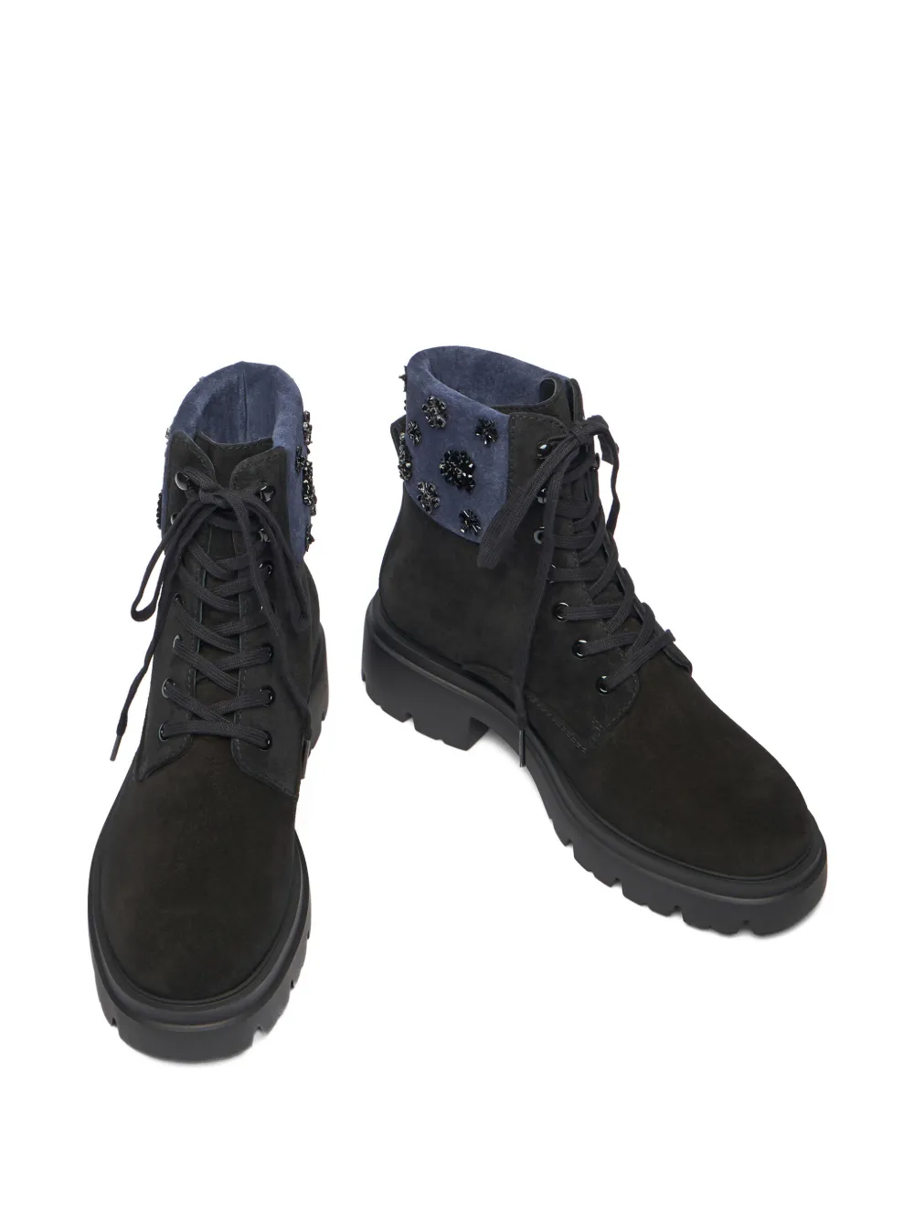 Stuart Weitzman Hudson embroidered lace-up boots Zwart