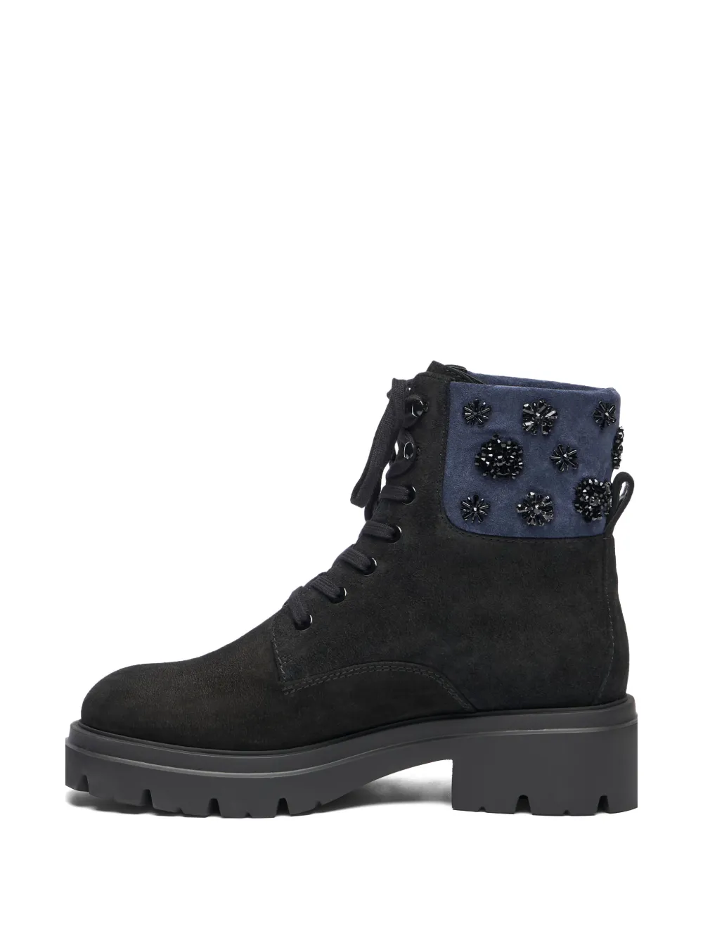 Stuart Weitzman Hudson embroidered lace-up boots Zwart