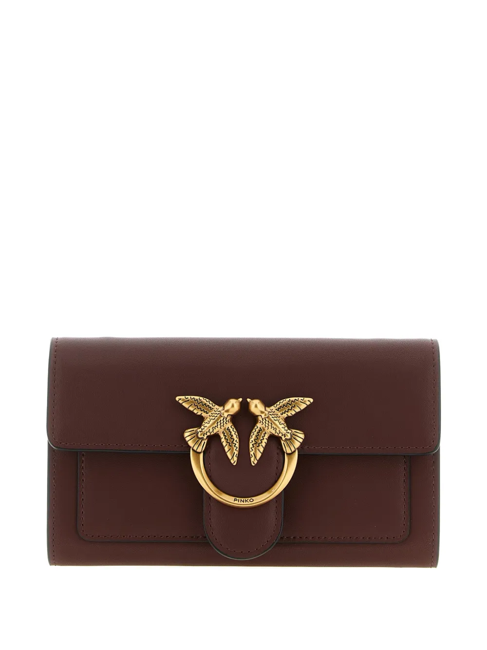 PINKO Love Simply metallic buckle flap wallet - Marrone