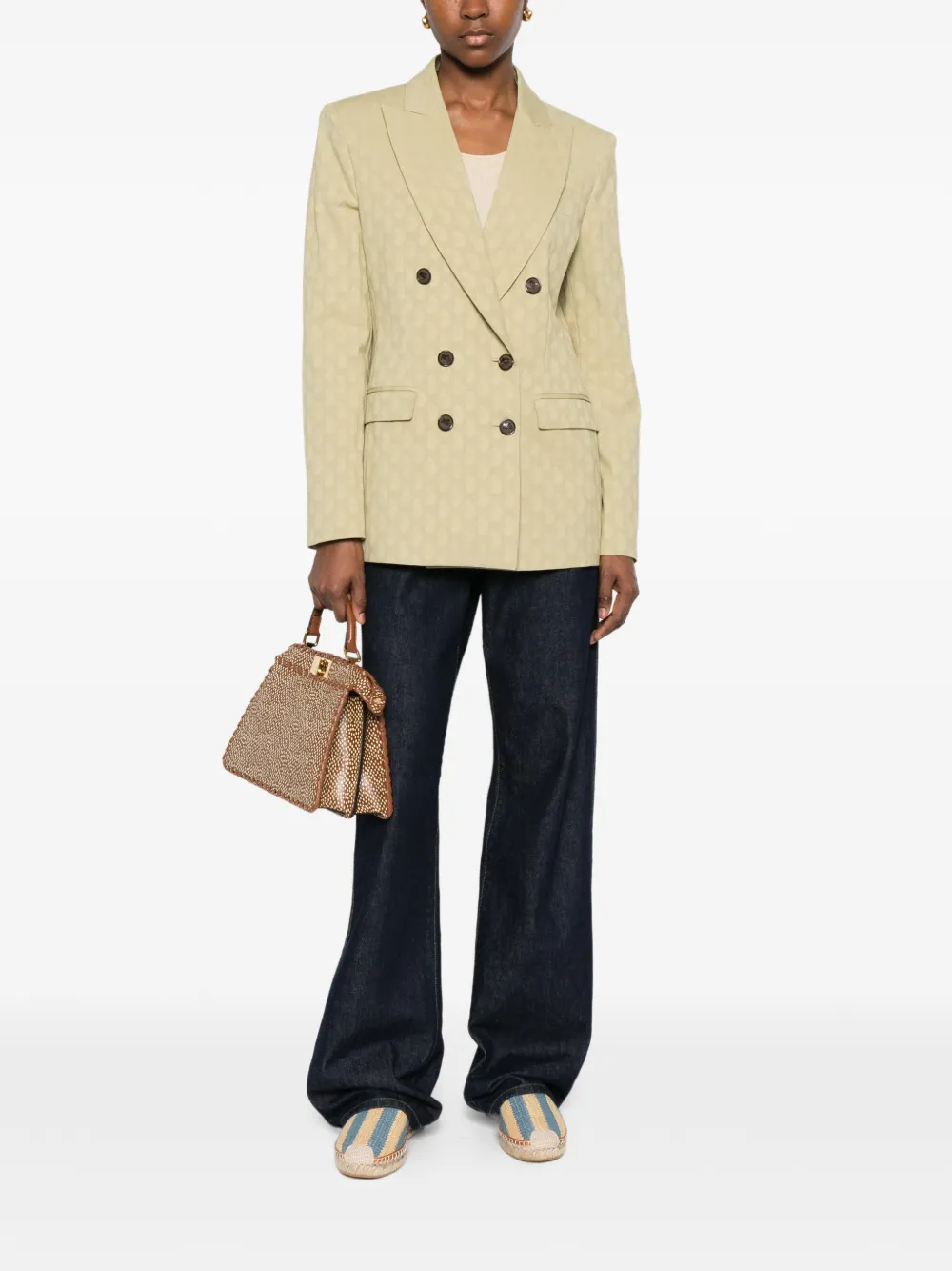  Etro Double-breasted Patterned Blazer - Green 