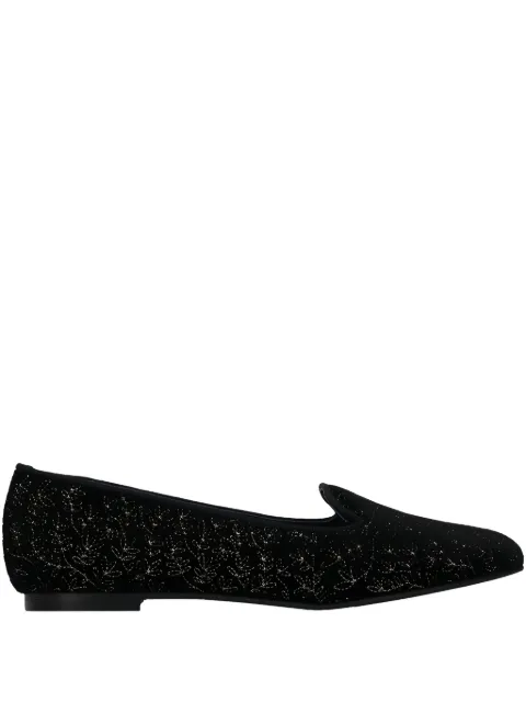Castañer velvet floral-embroidery loafers