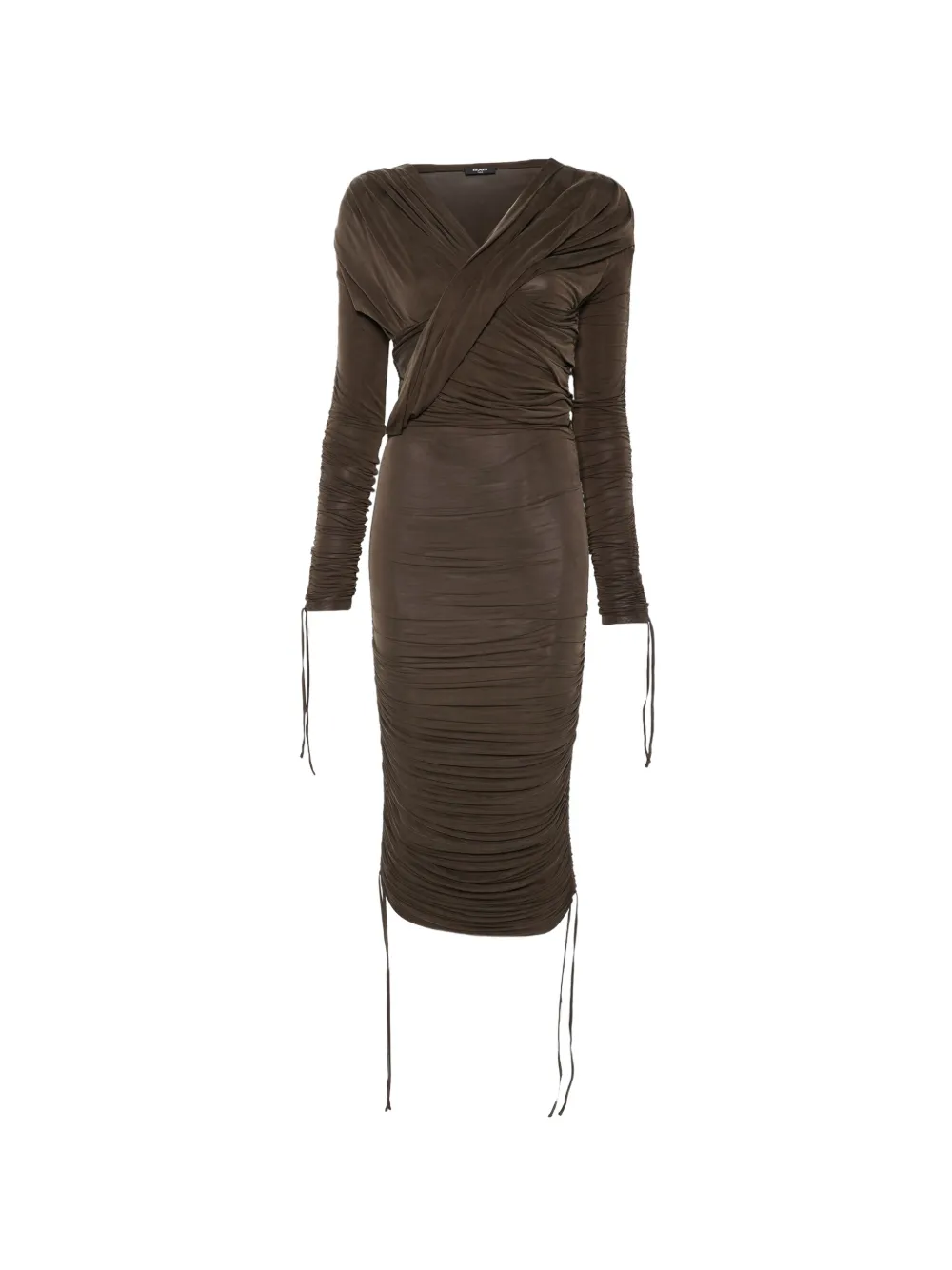 Balmain draped midi dress - Marrone