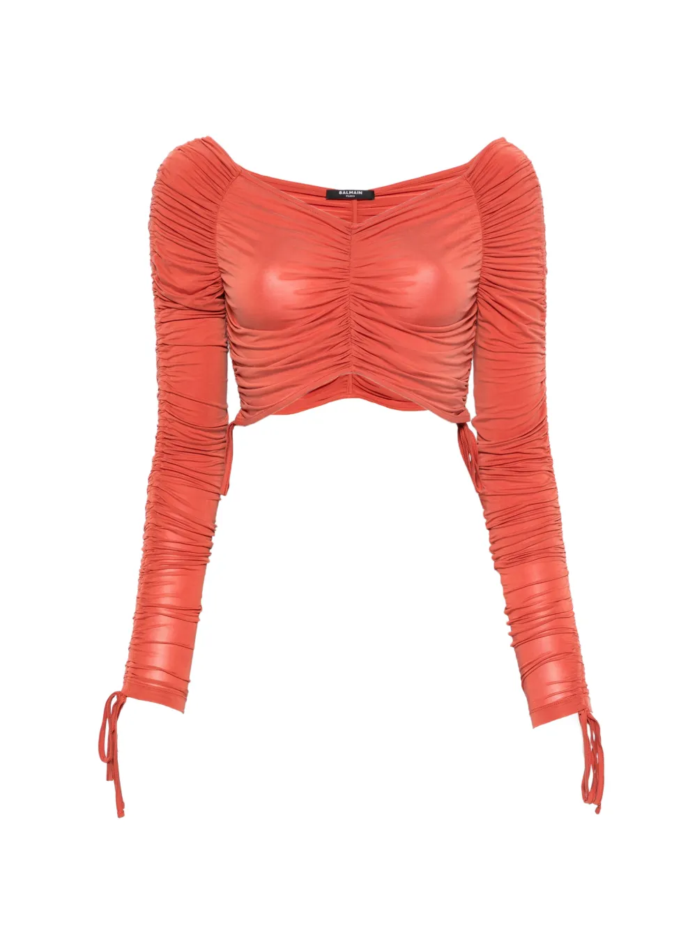 Balmain ruched long-sleeved top - Arancione