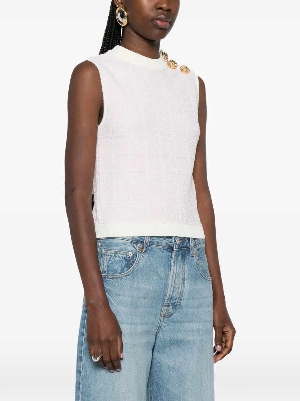 Balmain Tweed cropped top met knopen Beige