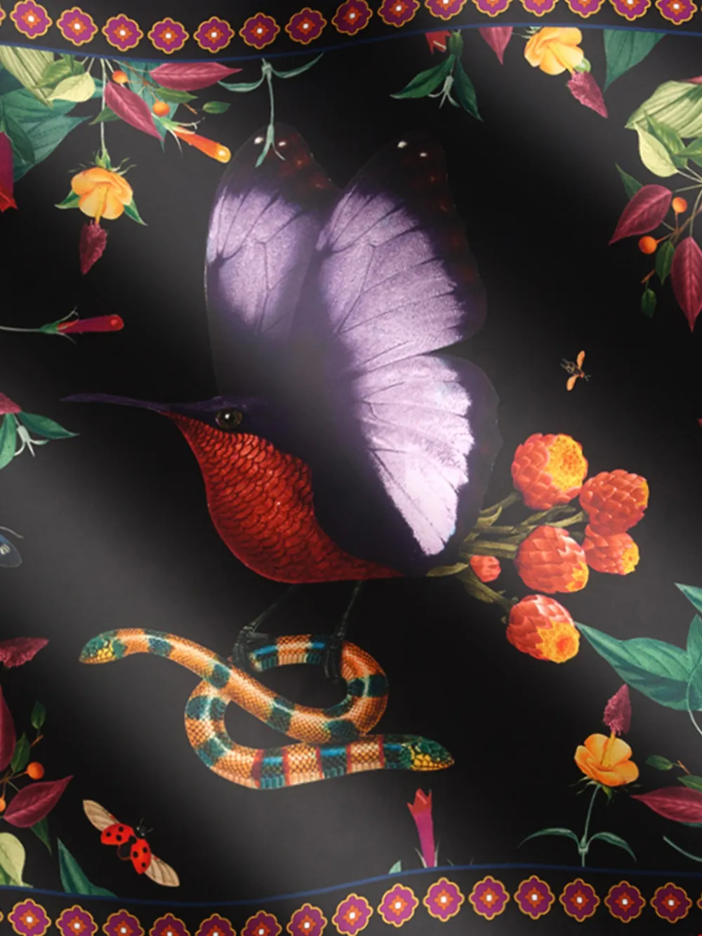 La DoubleJ floral border bird scarf - Zwart