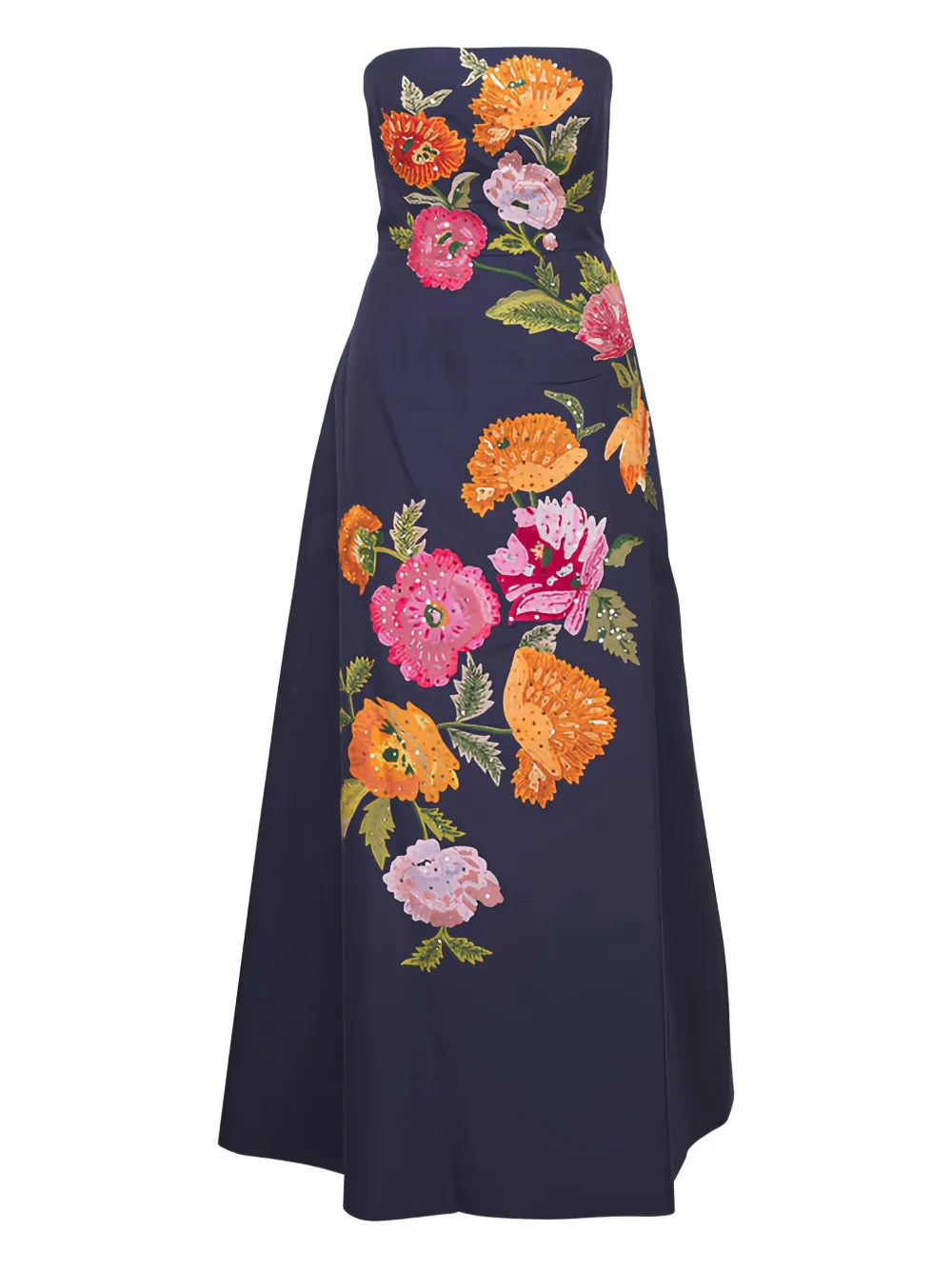 Carolina Herrera floral-embroidered strapless midi dress - Blau