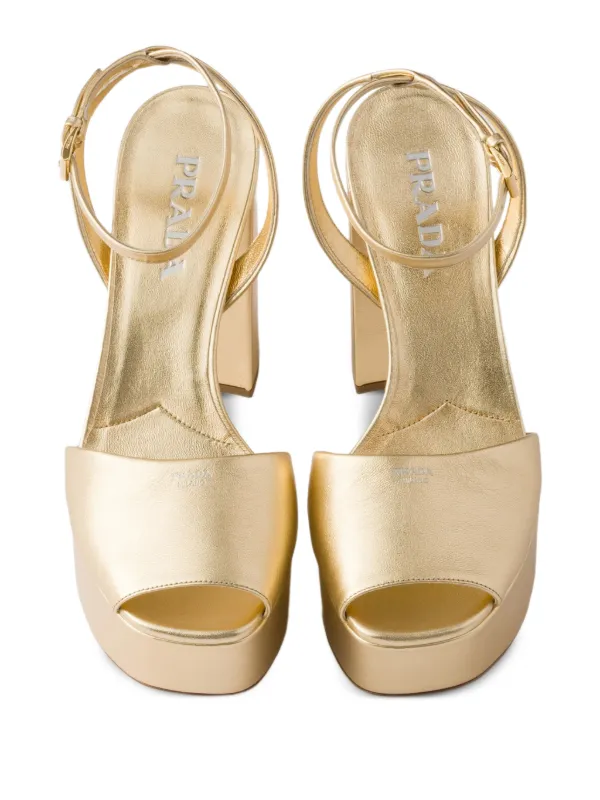 Prada Mordoré プラットフォーム レザーサンダル | ゴールドトーン