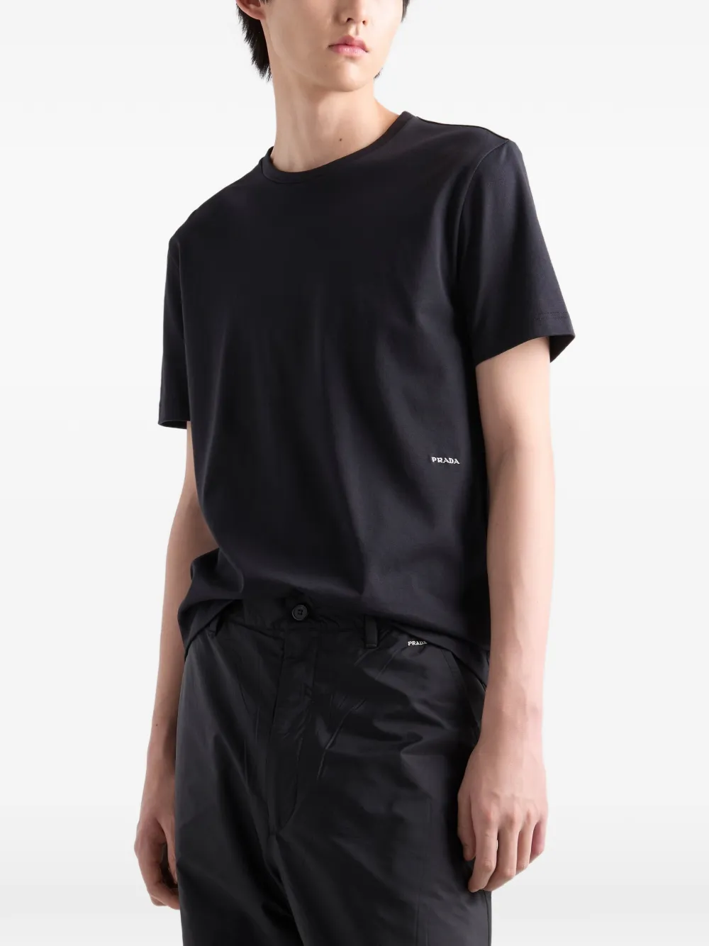 Prada T-shirt met geborduurd logo Zwart