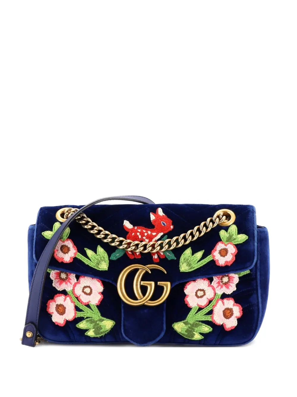Gucci Pre-Owned GG Marmont Flap Bag Embroidered Matelasse Velvet Small shoulder bag - Blu