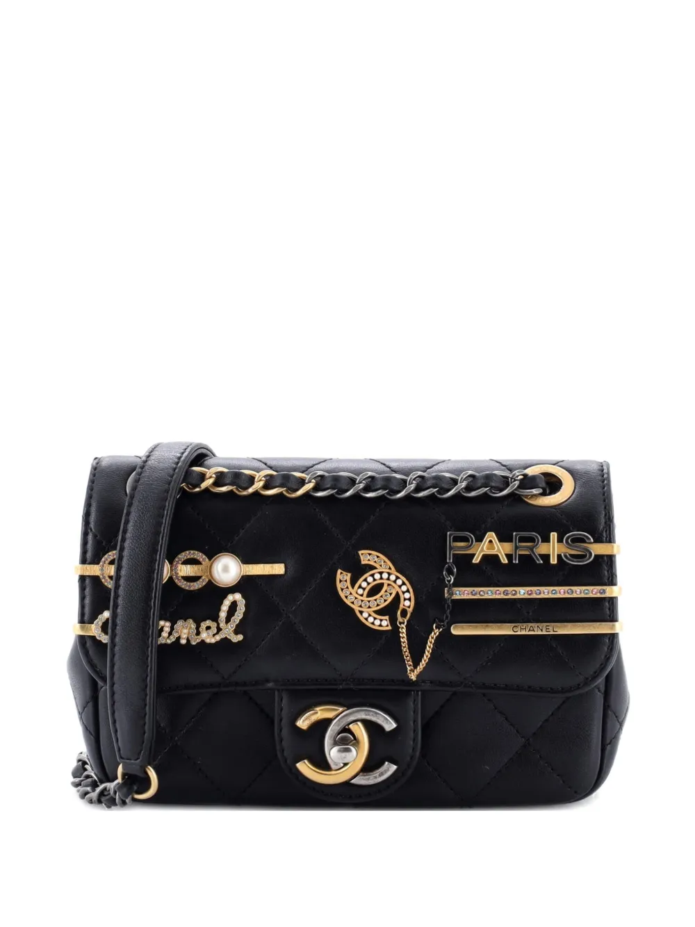 CHANEL Pre-Owned Coco Clips Flap Bag Embellished Quilted Lambskin Mini crossbody bag - Nero