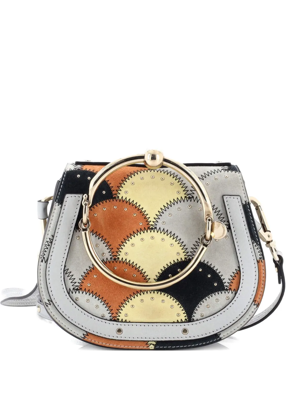 Chloé Pre-Owned Nile Patchwork Studded Leather with Suede Small crossbody bag - Grigio