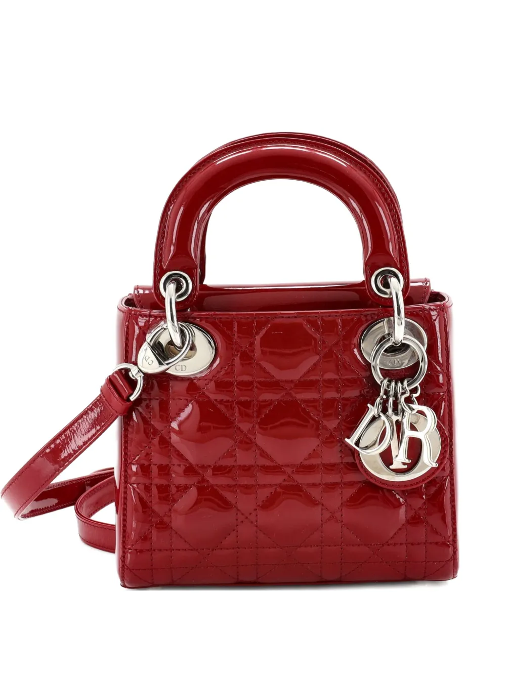 Christian Dior Pre-Owned Lady Dior Bag Cannage Quilt Patent Mini satchel - Rosso