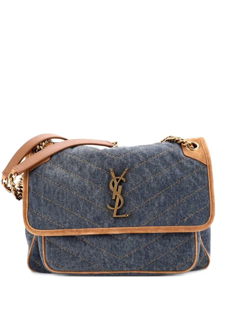 Saint Laurent Pre-Owned Niki Chain Flap Bag Matelasse Chevron Denim with Suede Medium shoulder bag - Blu