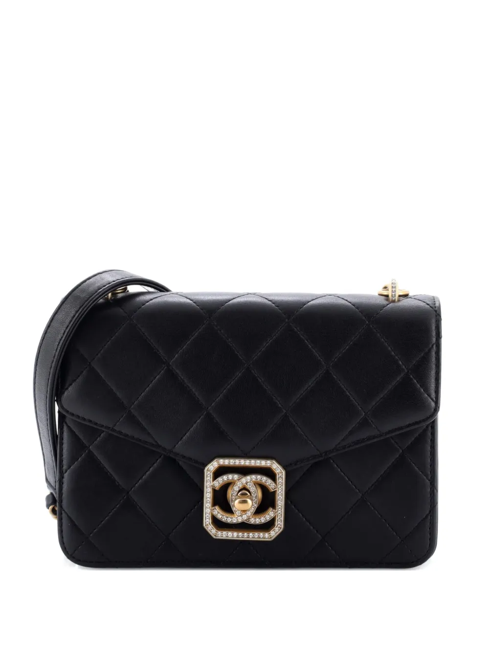 CHANEL Pre-Owned Crystal Geometric Frame CC Flap Bag Quilted Calfskin Mini crossbody bag - Nero