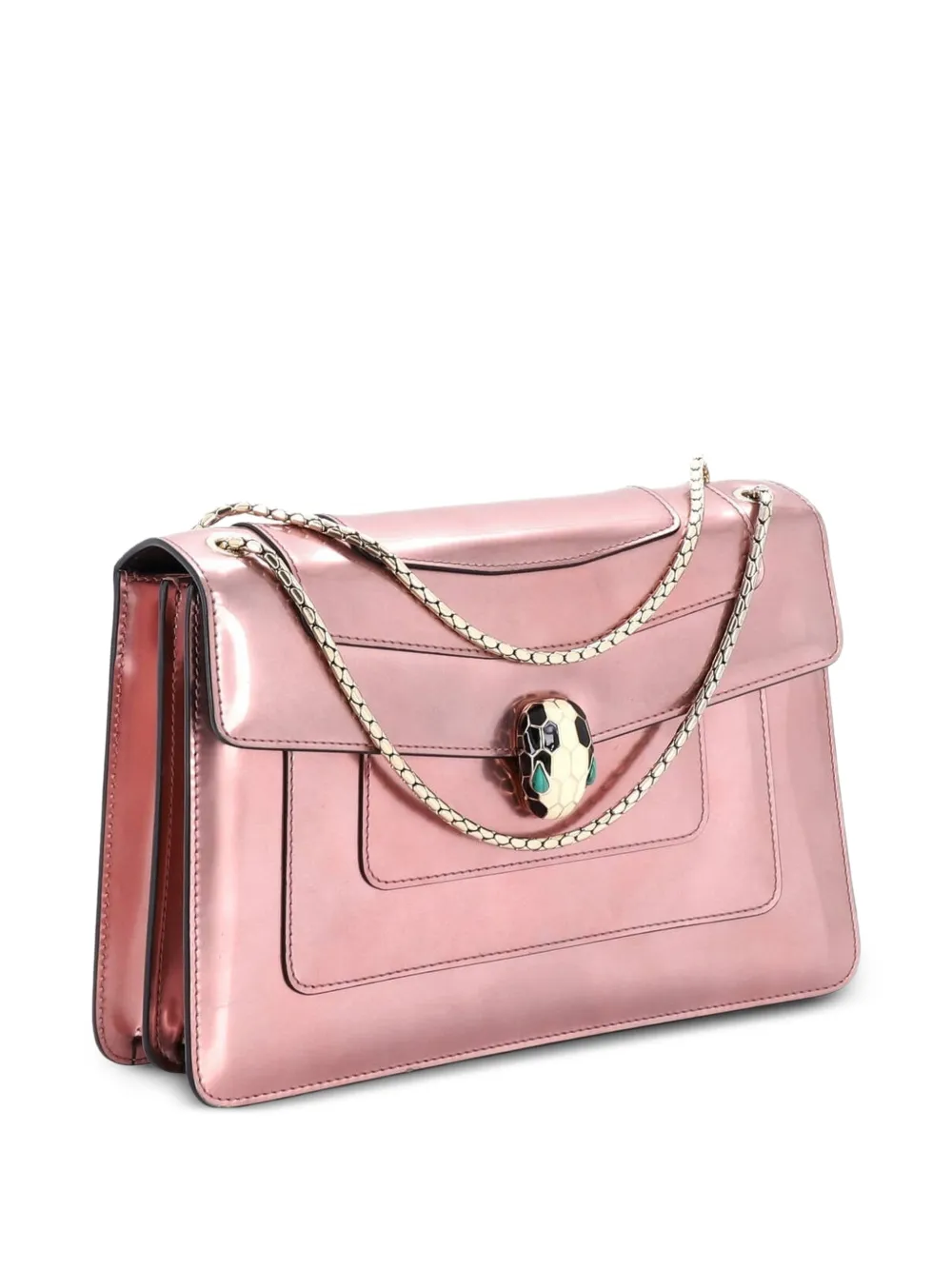  Bvlgari Pre-owned Serpenti Forever Metallic Leather Medium Shoulder Bag - Pink 