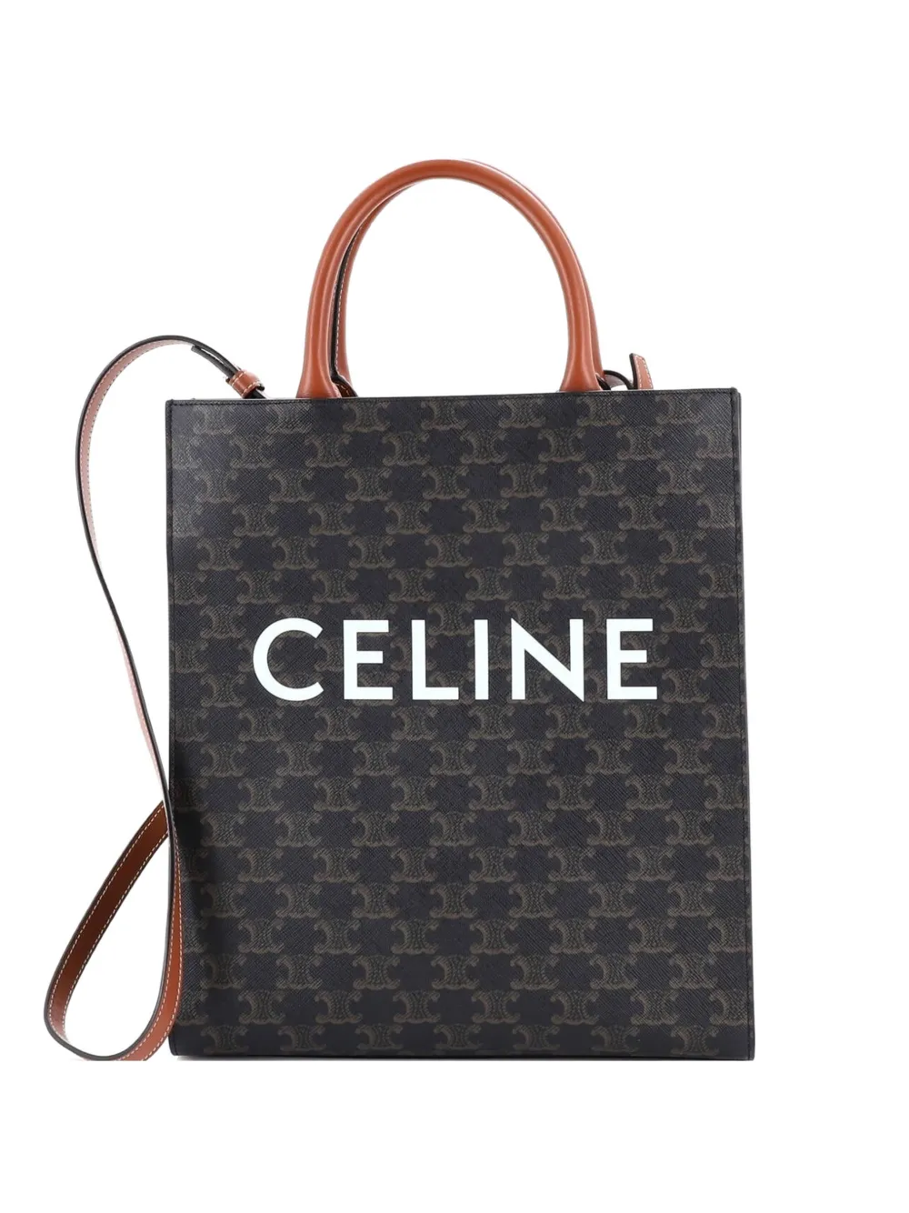 Celine Pre-Owned Vertical Cabas Triomphe Coated Canvas Small tote bag | Brown | Image 1