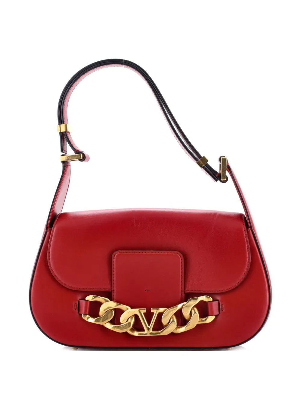 Valentino Garavani Pre-Owned VLogo Chain Flap Shoulder Bag Leather Medium hobo bag - Rosso