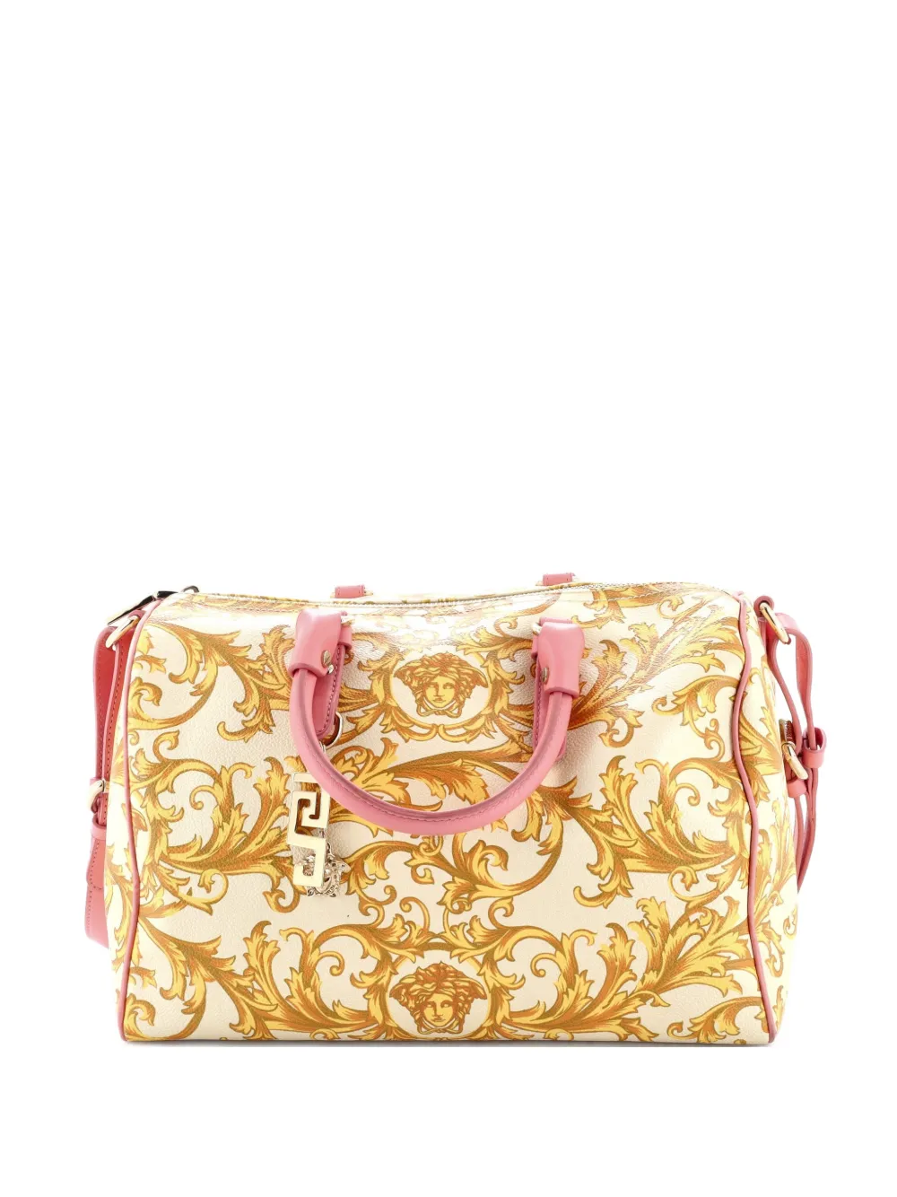 Versace Pre-Owned Convertible Boston Bag Printed Coated Canvas and Leather Medium crossbody bag - Rosa