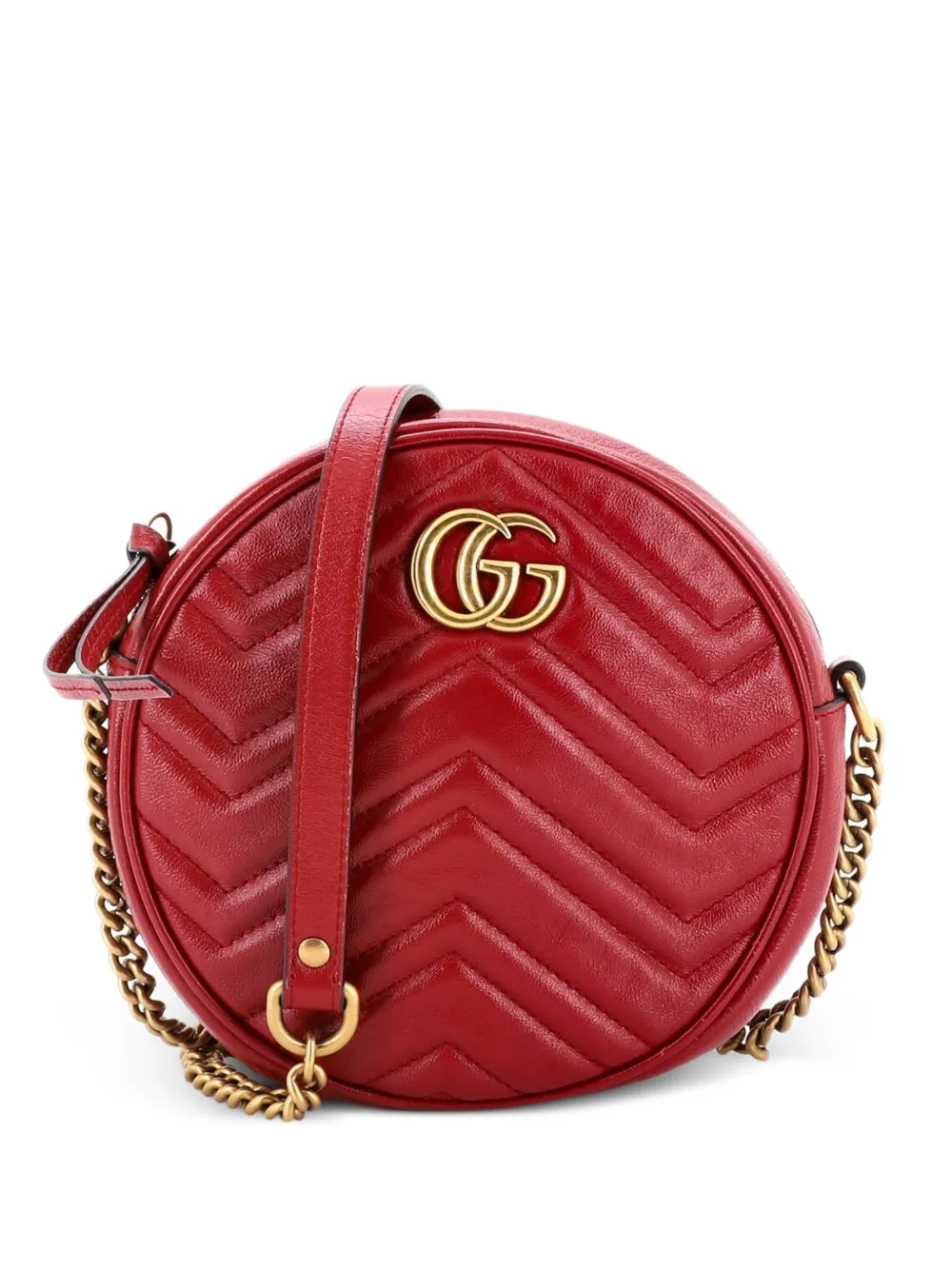 Gucci Pre-Owned GG Marmont Round Shoulder Bag Matelasse Leather Mini crossbody bag - Rosso