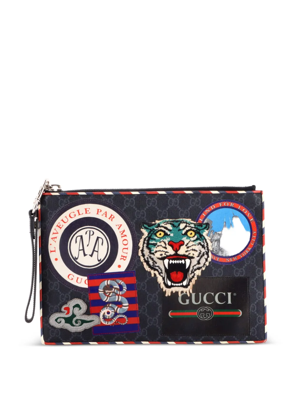 Gucci Pre-Owned Night Courrier Pouch GG Coated Canvas with Applique clutch bag - Nero
