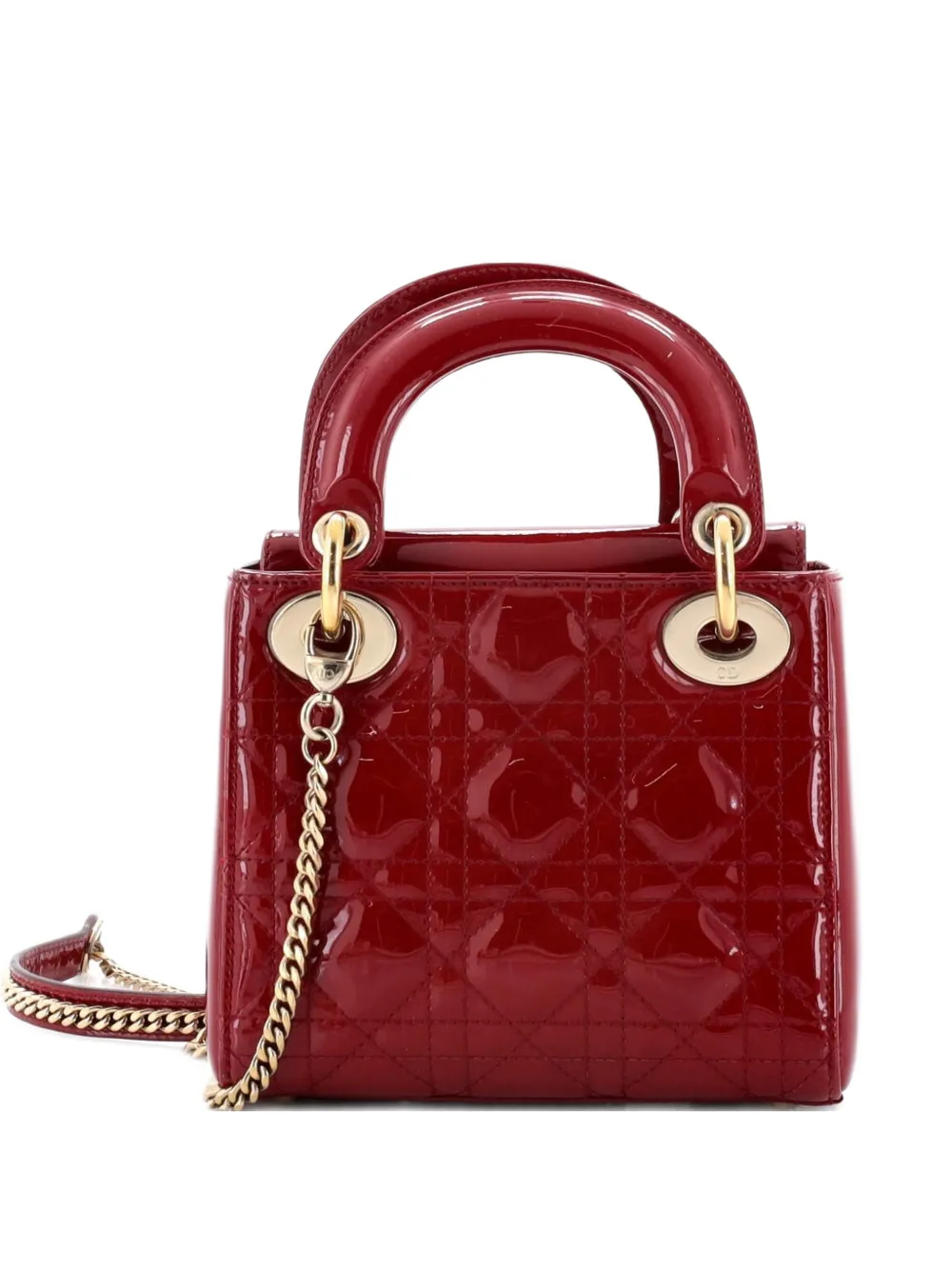 Christian Dior Pre-Owned Lady Dior Chain Bag Cannage Quilt Patent Mini satchel - Rosso