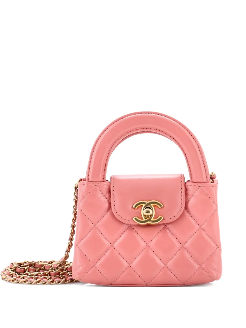 CHANEL Pre-Owned Kelly Top Handle Shopping Bag Quilted Shiny Aged Calfskin Nano crossbody bag - Rosa