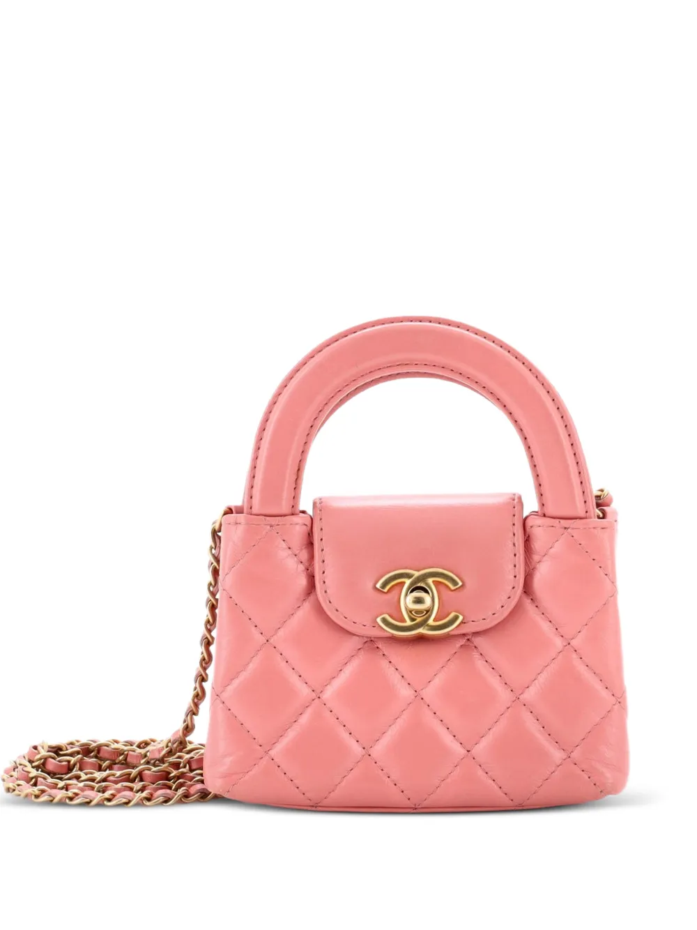 CHANEL Pre-Owned Kelly Top Handle Shopping Bag Quilted Shiny Aged Calfskin Nano crossbody bag - Rosa