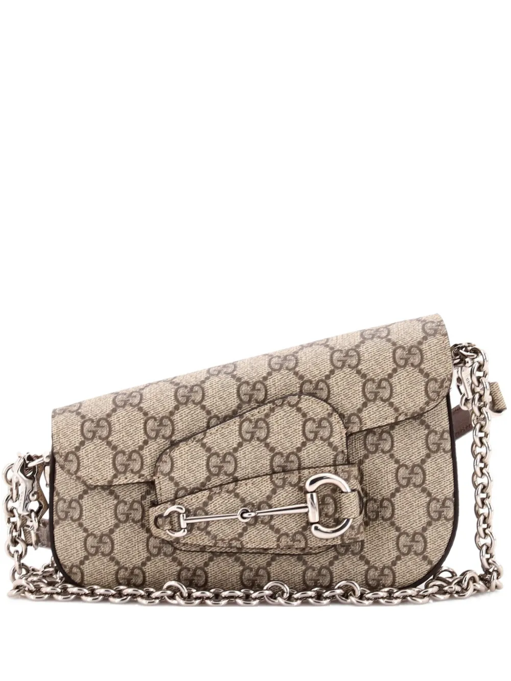 Gucci Pre-Owned Horsebit 1955 Asymmetric GG Coated Canvas Mini shoulder bag - Brown