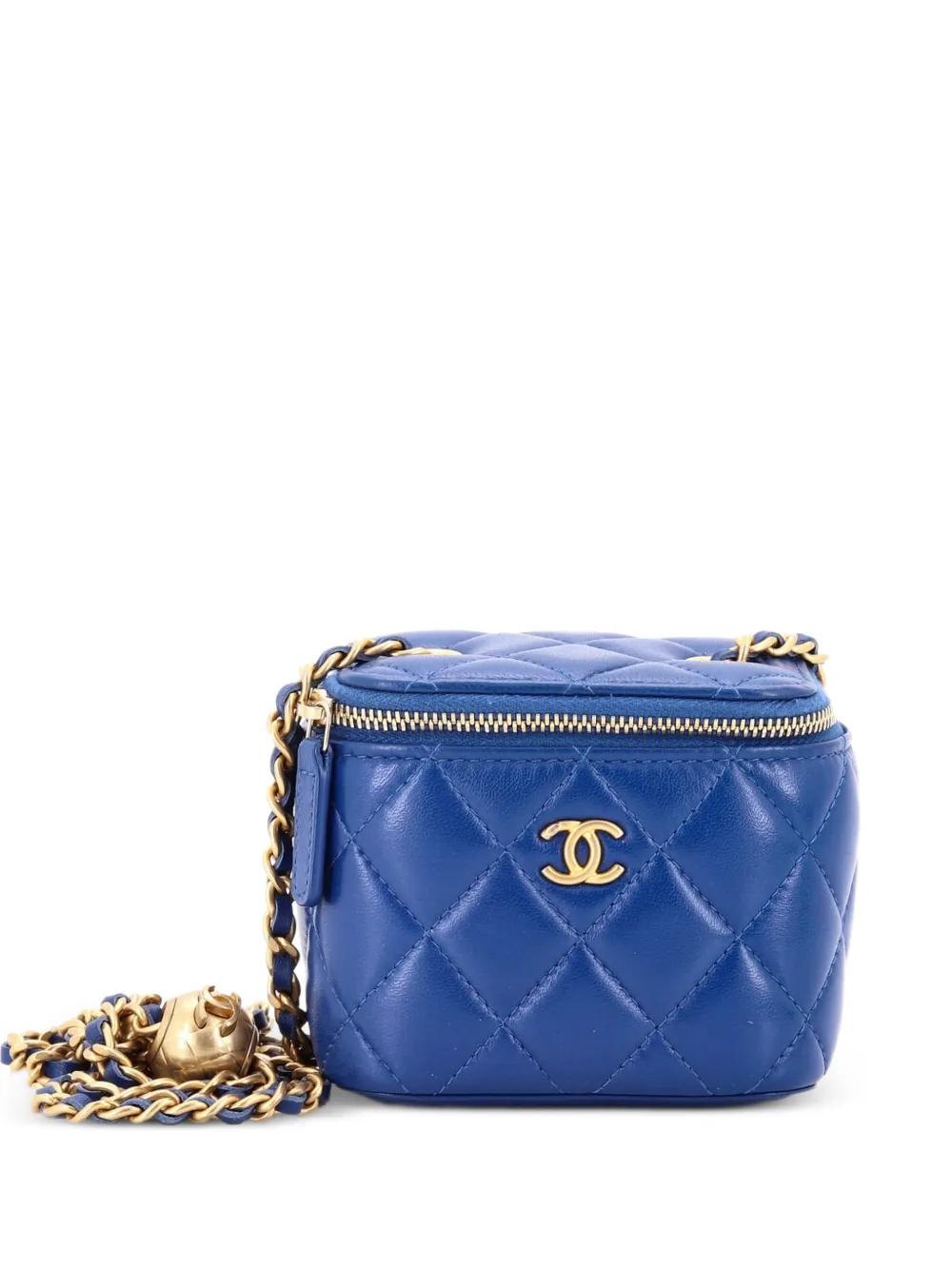 CHANEL Pre-Owned Pearl Crush Vanity Case with Chain Quilted Lambskin Mini clutch bag - Blu