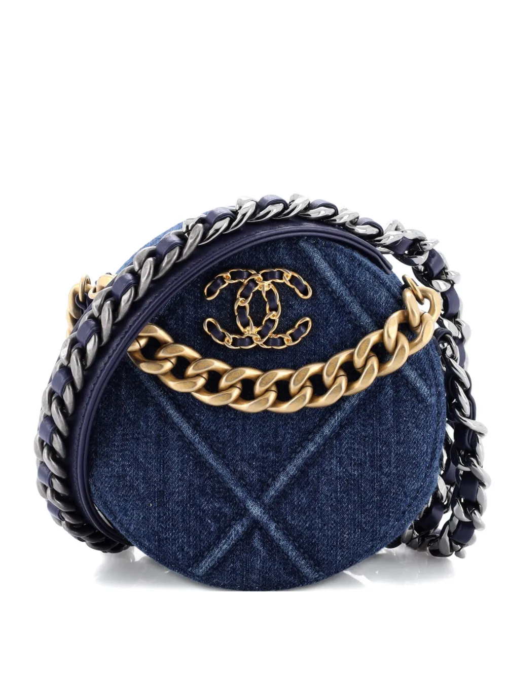 CHANEL Pre-Owned 19 Round Clutch with Chain Quilted Denim crossbody bag - Blu