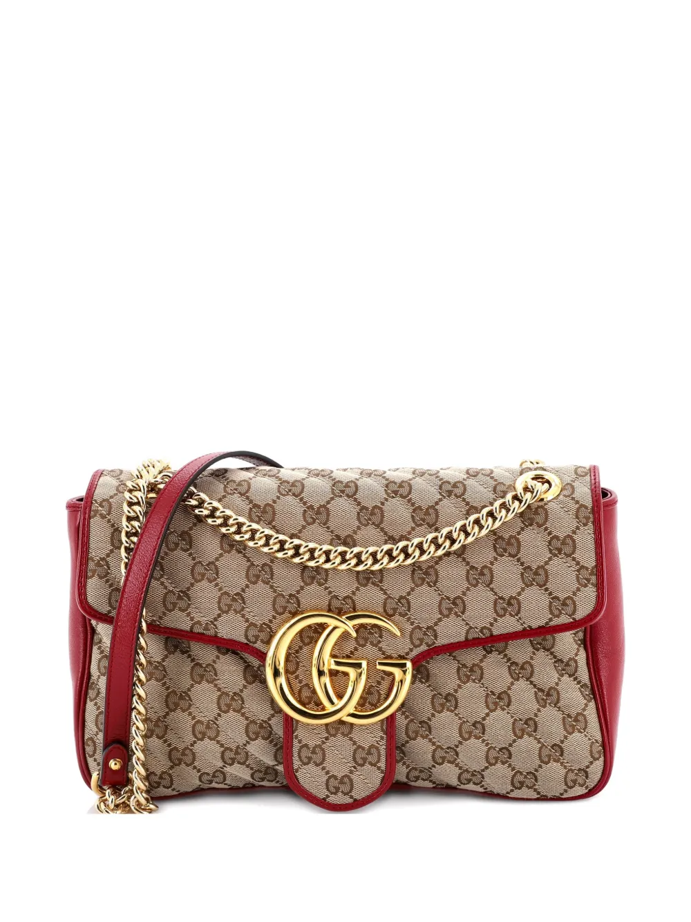 Gucci Pre-Owned GG Marmont Flap Bag Diagonal Quilted GG Canvas with Leather Medium shoulder bag - Marrone