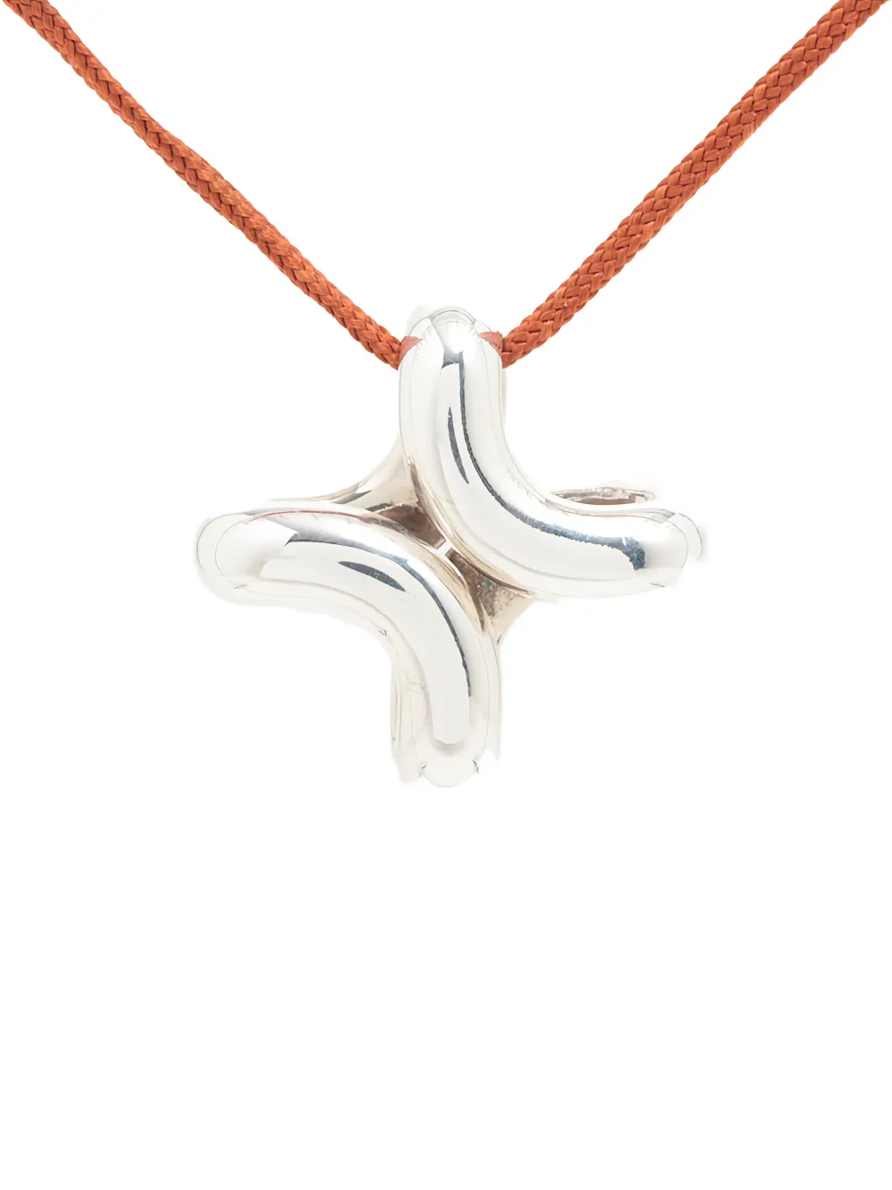 Pre-owned Hermes 2000s Lima Cross-pendant Necklace In Silver