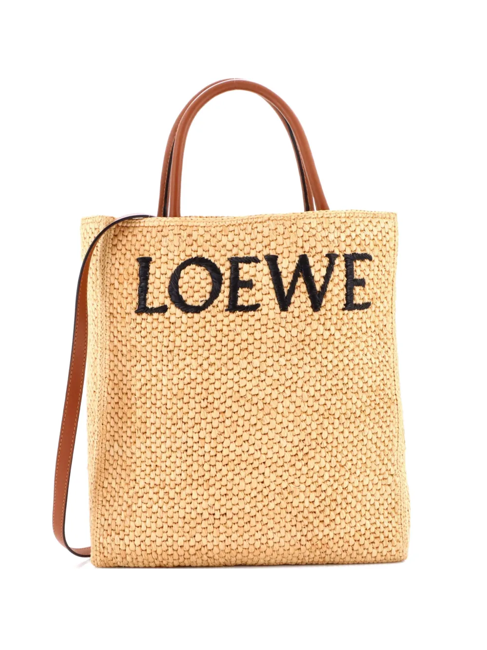 Loewe Pre-Owned A4 Raffia and Leather North South tote bag - Marrone