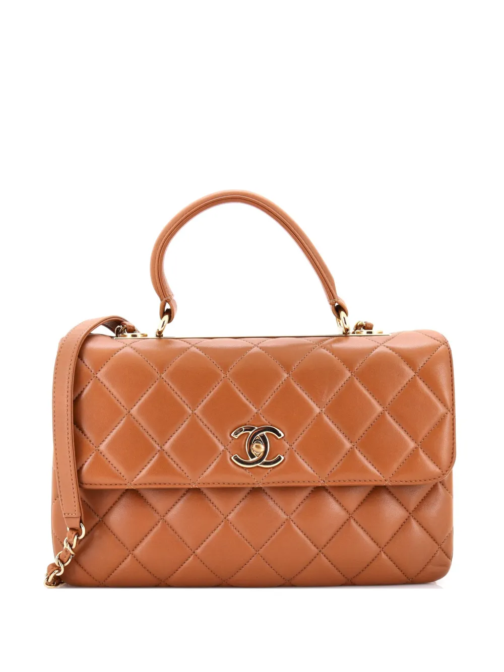 CHANEL Pre-Owned Trendy CC Top Handle Bag Quilted Lambskin Medium satchel - Marrone