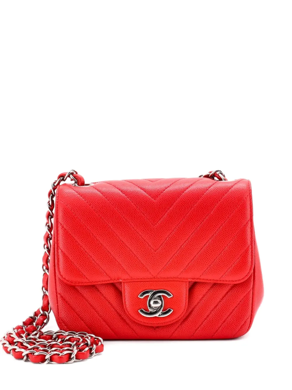 CHANEL Pre-Owned Square Classic Single Flap Bag Chevron Caviar Mini crossbody bag - Rosso